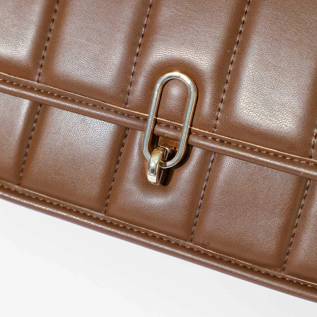 Quilted Crossbody Handbag with Flap and Lock(Khaki)