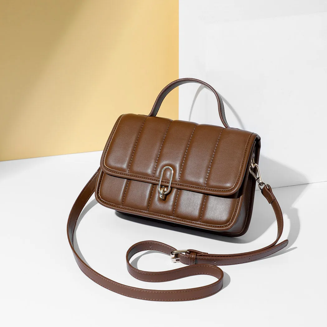 Quilted Crossbody Handbag with Flap and Lock(Khaki)