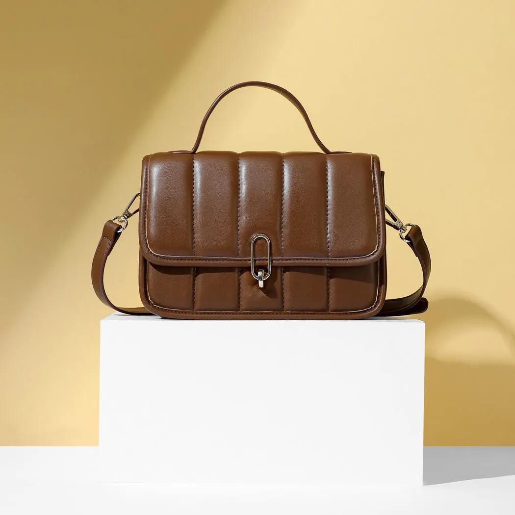 Quilted Crossbody Handbag with Flap and Lock(Khaki)