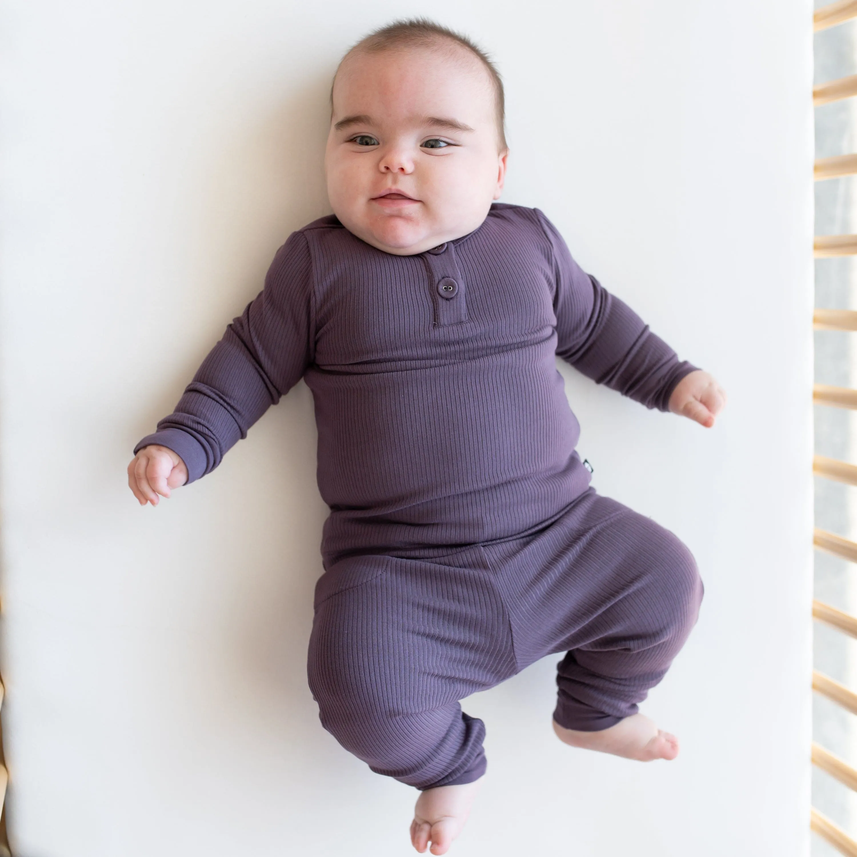 Ribbed Infant Henley Set in Currant