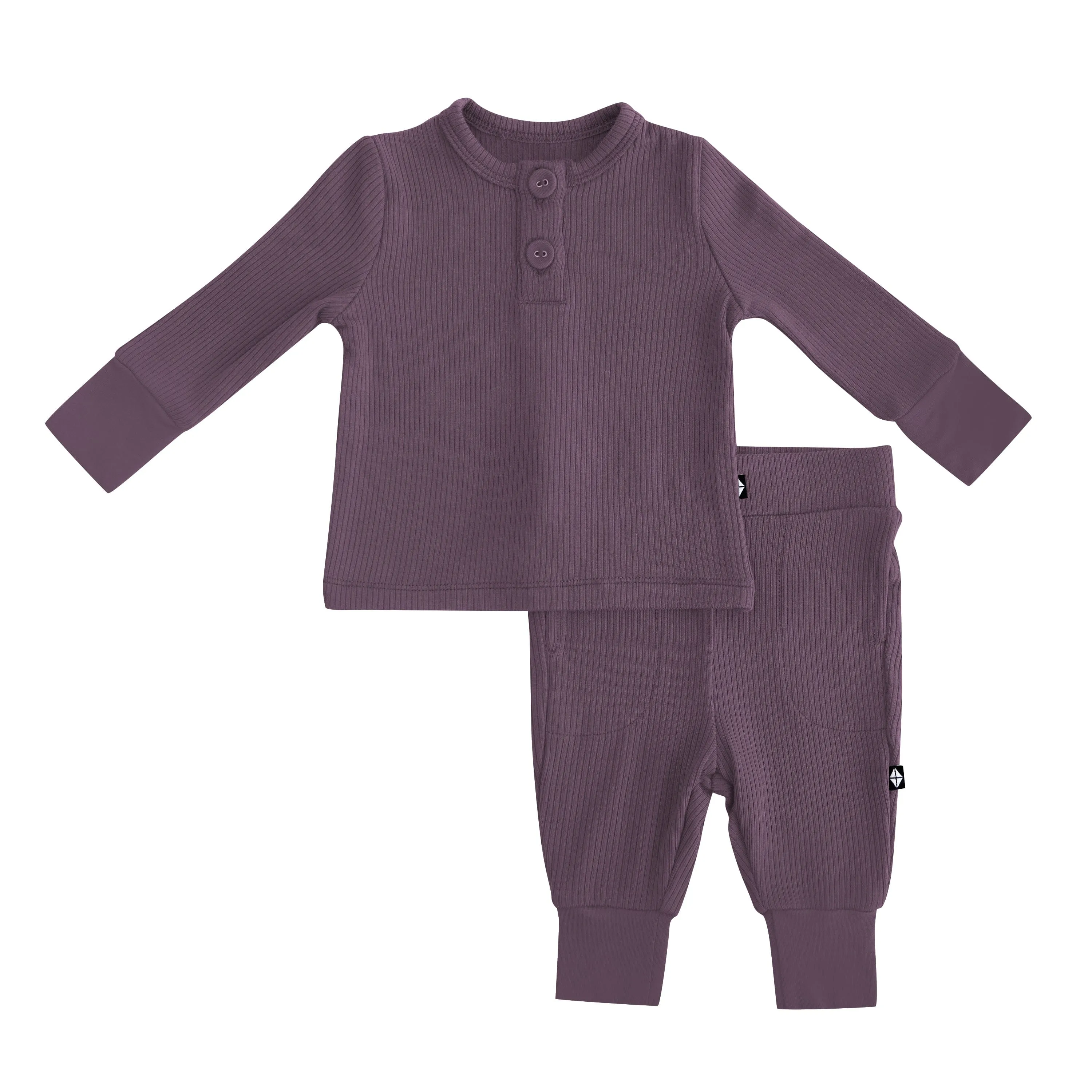 Ribbed Infant Henley Set in Currant