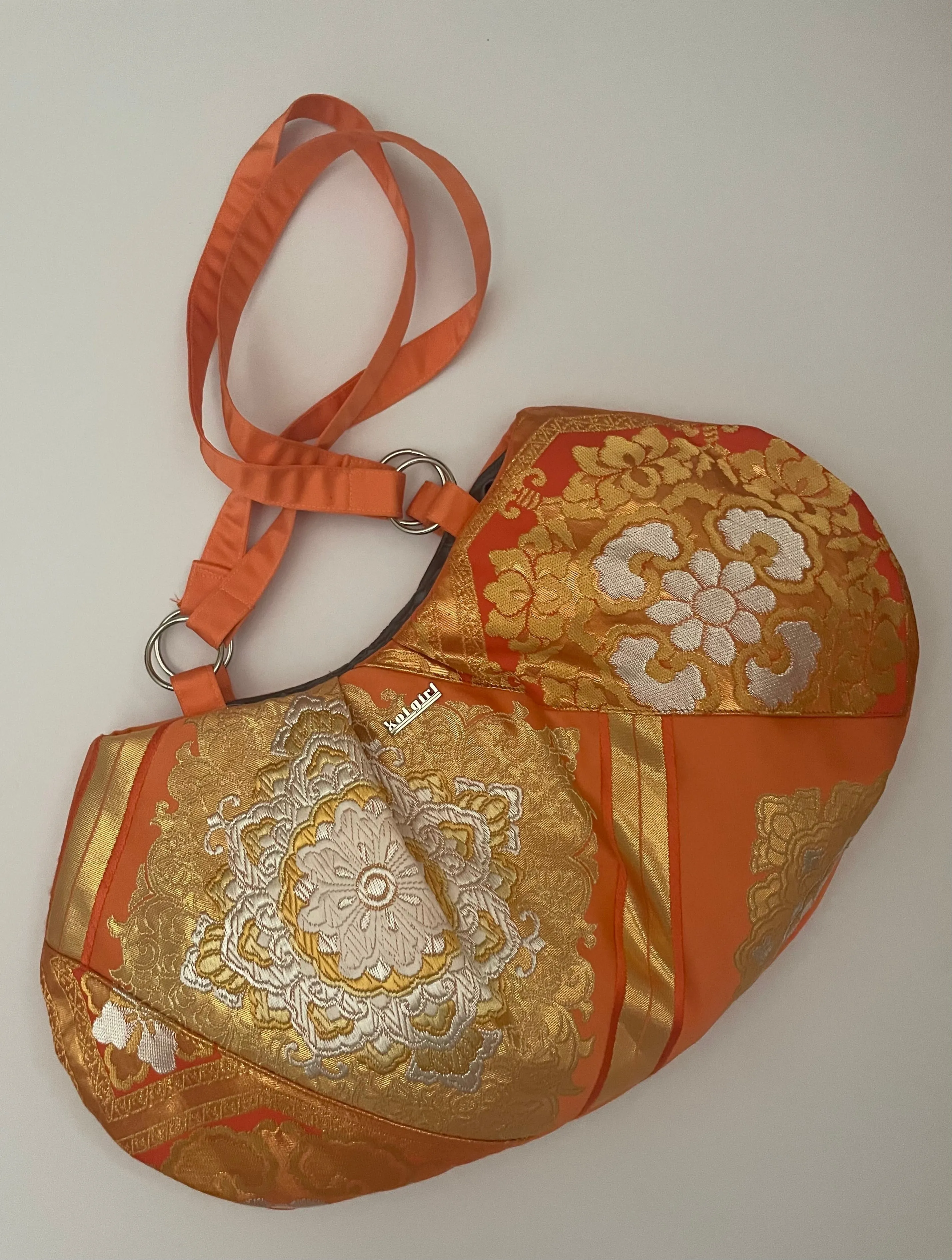 Salmon Pink and Gold Floral Tote