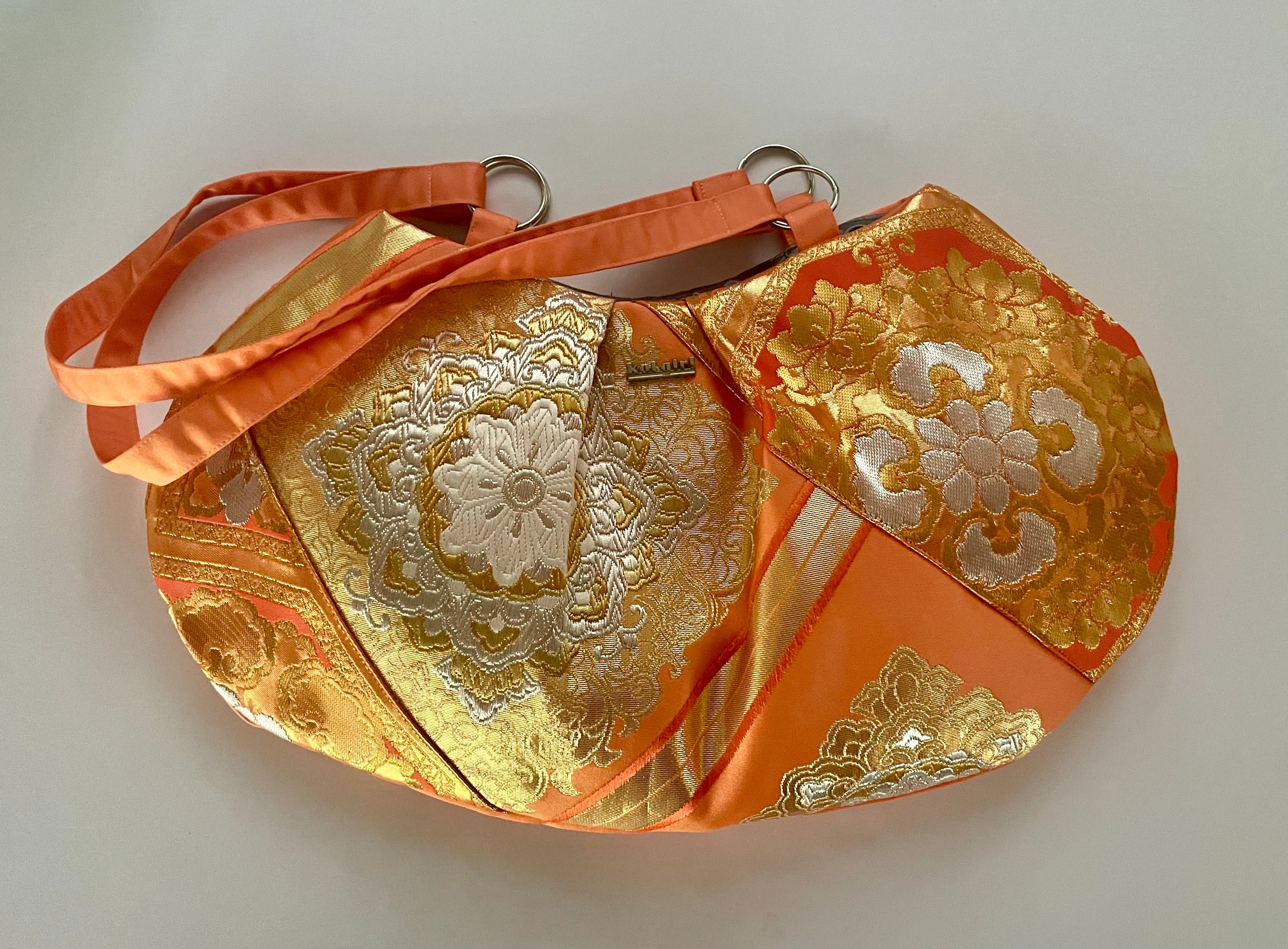Salmon Pink and Gold Floral Tote