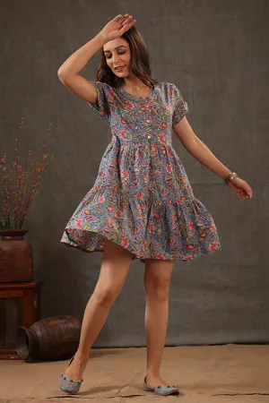 Shuddhi Cyan Blue And Scarlet Red Dress