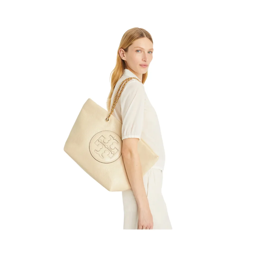 Tory Burch Ella Crinkle Patent Chain Tote - Oats