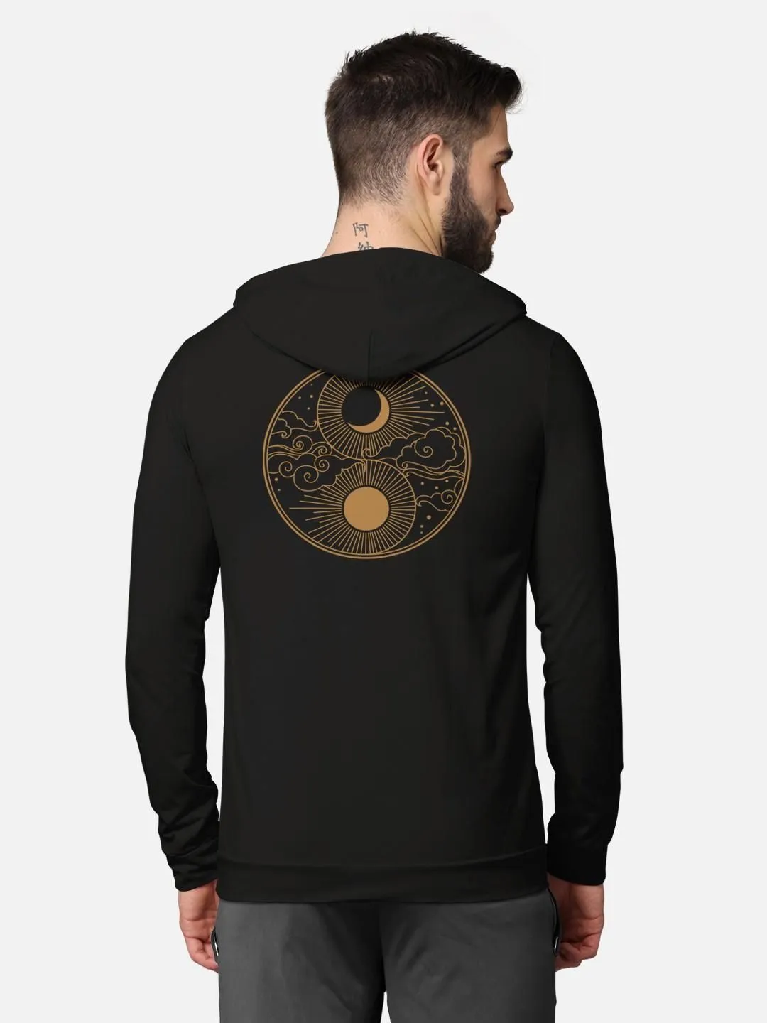 Trendy Front & Back Printed Full Sleeve Hooded T-Shirt for Men's