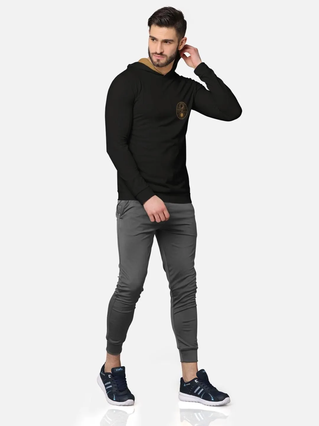 Trendy Front & Back Printed Full Sleeve Hooded T-Shirt for Men's