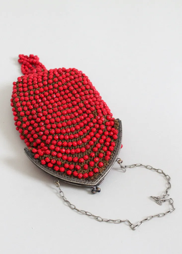 Vintage 1920s Red Beaded Flapper Purse