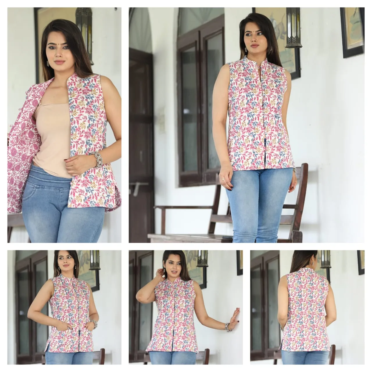 Women's Cotton Quilted Sleeveless Reversible Floral Jacket – Stylish & Versatile
