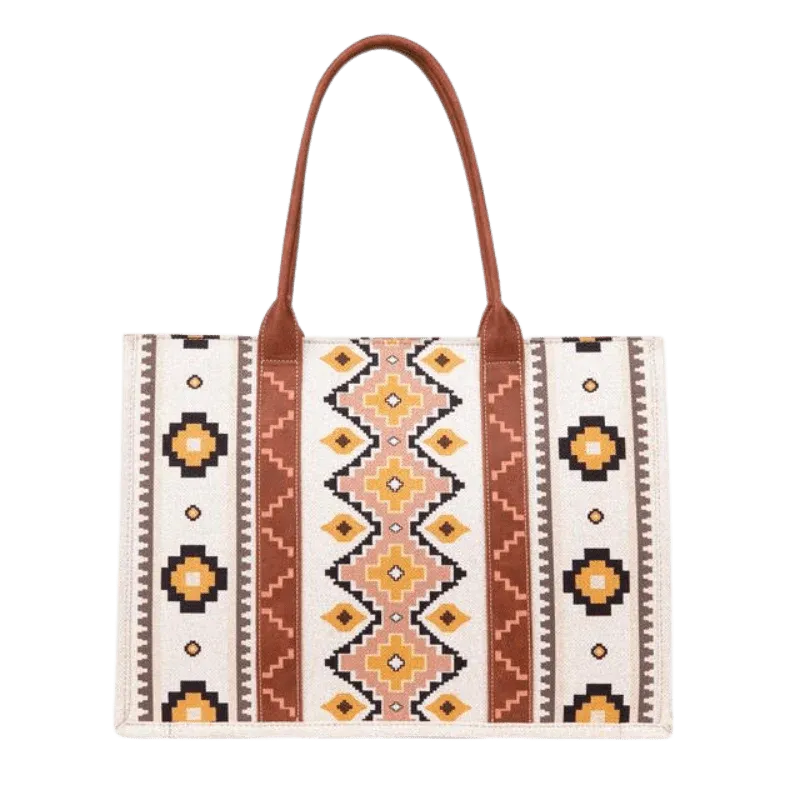 Wrangler Southwestern Pattern Dual Sided Print Canvas Wide Tote Coffee | Wg2202-8119cf