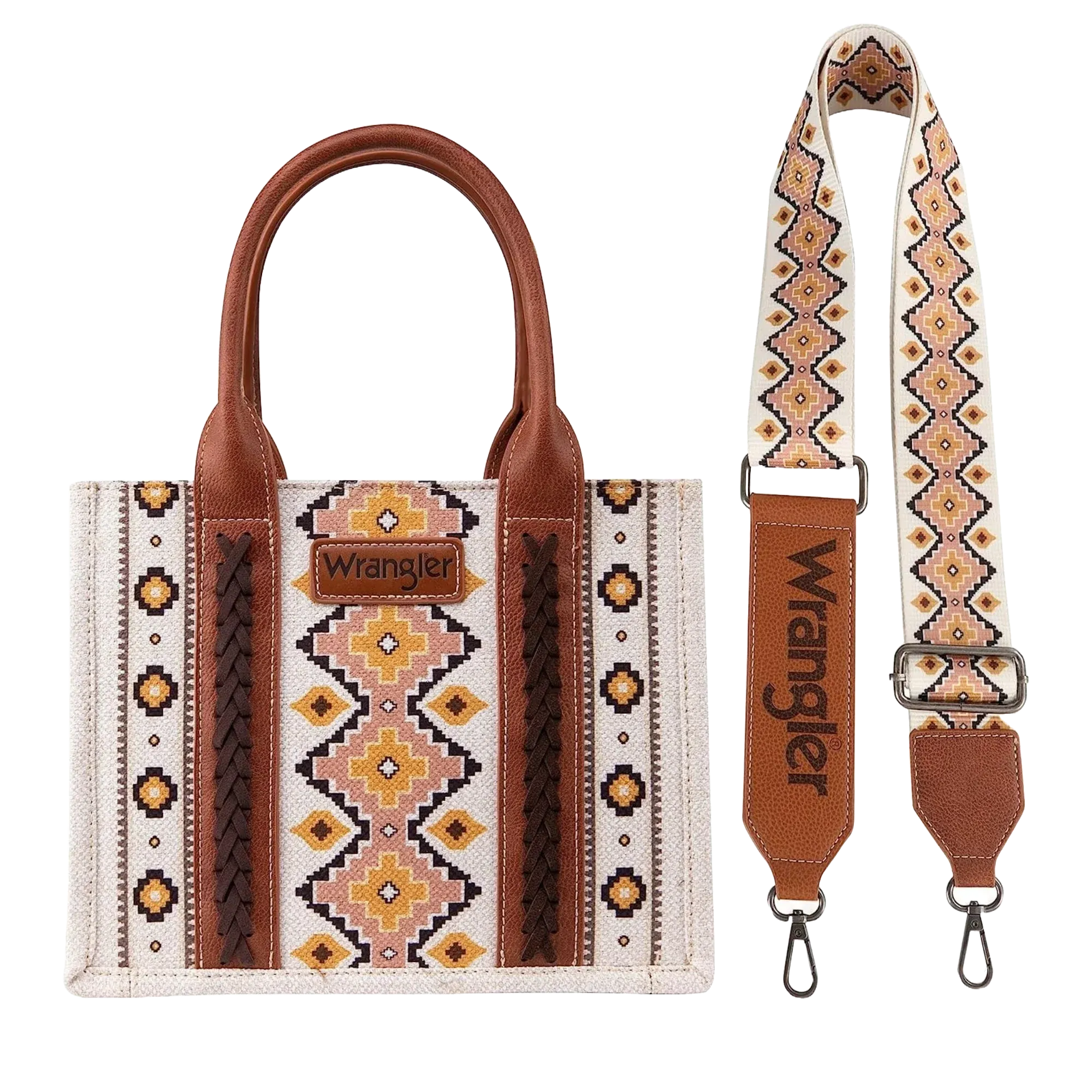 Wrangler Southwestern Pattern Dual Sided Print Canvas Wide Tote Coffee | Wg2202-8119cf