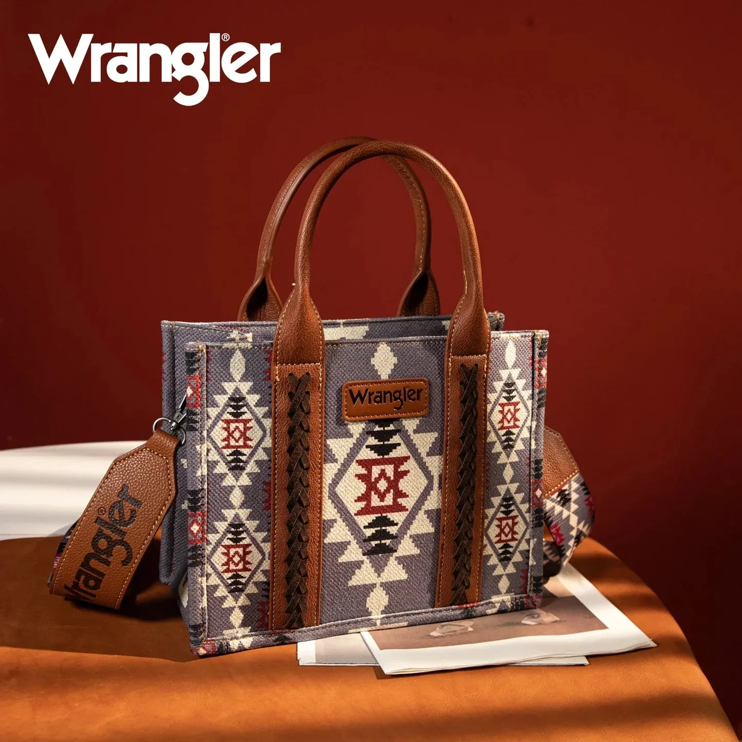 Wrangler Southwestern Print Small Canvas Tote/Crossbody - Lavender | Wg2203-8120slv