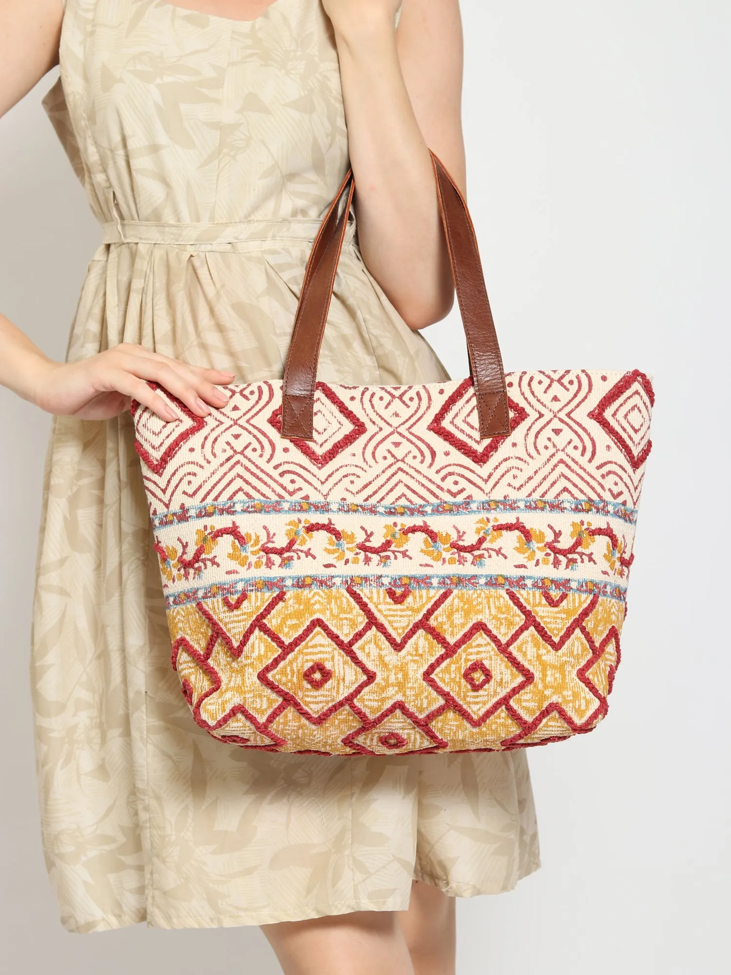 YIBING - HAND BLOCK COTTON PRINTED TOTE BAG
