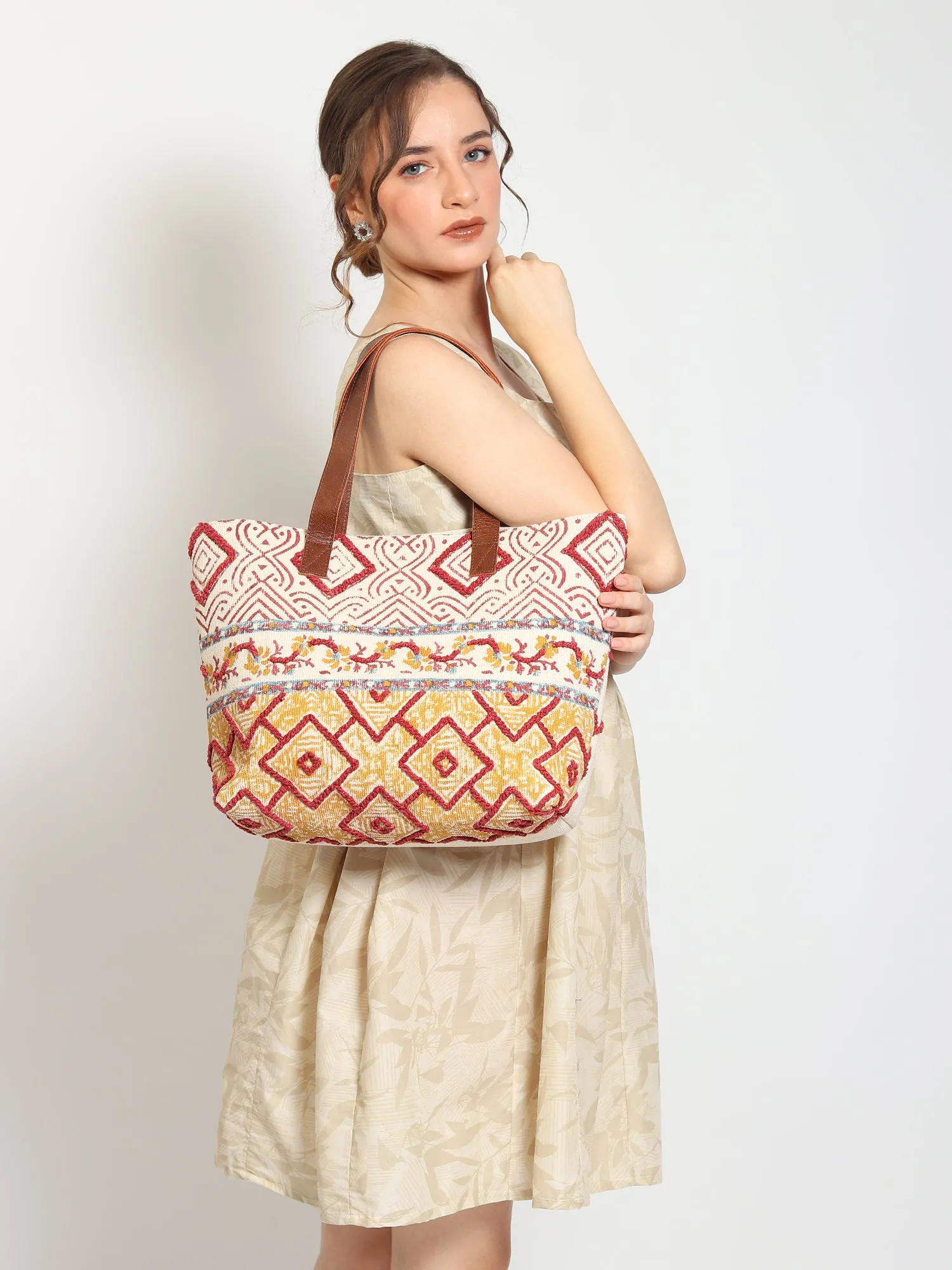 YIBING - HAND BLOCK COTTON PRINTED TOTE BAG